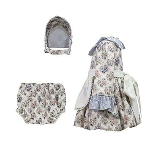 MI HIJA Y YO Conjunto Vestido Manga Larga, Braga cubrepañal y Capota para bebé niña de 0 a 24-36 Meses Hecho a Mano COLECCIÓN Gelsey
