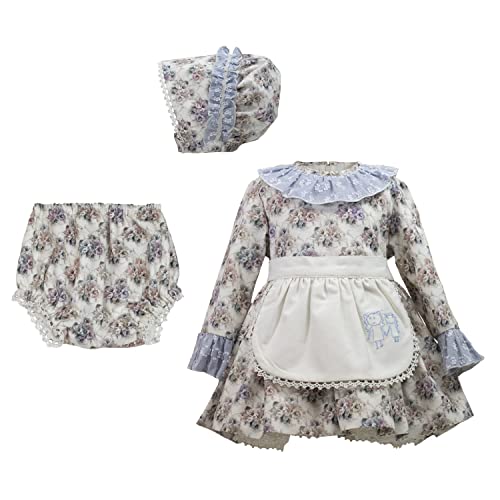 MI HIJA Y YO Conjunto Vestido Manga Larga, Braga cubrepañal y Capota para bebé niña de 0 a 24-36 Meses Hecho a Mano COLECCIÓN Gelsey