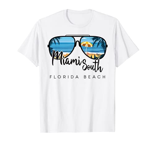 Miami South Beach Florida Palm Tree Gafas de sol recuerdo Camiseta
