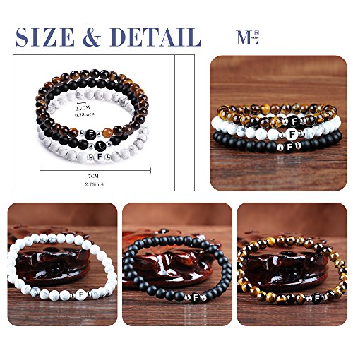 MicLee Nombre Pulsera de Amistad Hecha de Piedras Naturales con Cuentas de Letras de F, Juego de 3 Pulseras para Mujeres Hombre, con Caja de Regalo Tarjeta de Felicitación