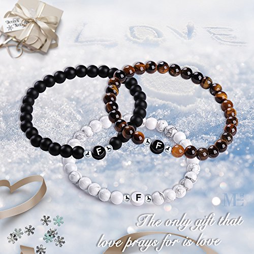 MicLee Nombre Pulsera de Amistad Hecha de Piedras Naturales con Cuentas de Letras de F, Juego de 3 Pulseras para Mujeres Hombre, con Caja de Regalo Tarjeta de Felicitación