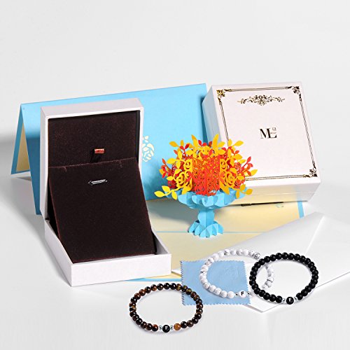 MicLee Nombre Pulsera de Amistad Hecha de Piedras Naturales con Cuentas de Letras de F, Juego de 3 Pulseras para Mujeres Hombre, con Caja de Regalo Tarjeta de Felicitación