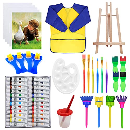 Migaven Juego De Pintura Para Niños De 28 Piezas Con Paleta De Delantal, Tablero De Dibujo De Pintura Acrílica De 24 Colores, Soporte Para Cepillos De Caballete Para Niños Pequeños, Regalo Para Niños