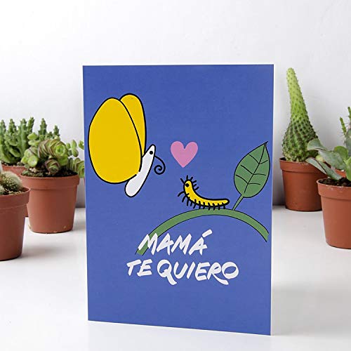 Milimetrado Postal de Felicitación - Mamá, Te quiero - Tarjeta de felicitación, felicitación de cumpleaños y para el Día de la Madre, Azul con ilustración, 10,2 x 14,5 cm