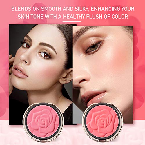 Mimore Maquillaje colorete monocromático mate, rubor en polvo suave de color de larga duración, rubor en polvo Sculpt Rose, brocha en polvo para rubor en polvo microfino y espejo incluidos(02)