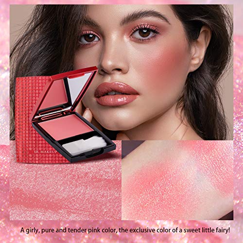 Mimore Rubor Monocromo Maquillaje colorete mate,Paleta de colorete de mejillas de contorno sedoso cosmético profesional,Colorete mate de larga duración Con brocha y espejo de maquillaje