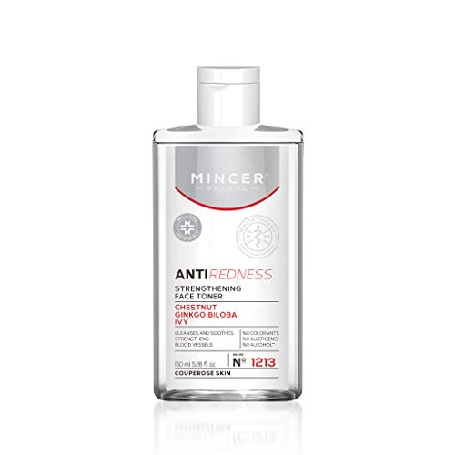 Mincer Pharma Anti Redness Tónico facial anti rojeces para pieles capilares, calmante, limpiador, fortalecedor de los vasos sanguíneos, con castaña, ginkgo biloba e hiedra, 150 ml
