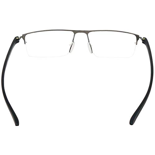 Mini Brille Gafas de Lectura con Cristales Rectangulares, Media Montura Cuadradas de Acero Inoxidable (Grafito), Funda GRATIS, Gafas Para Leer Hombre y Mujer +1.5 Dioptrías
