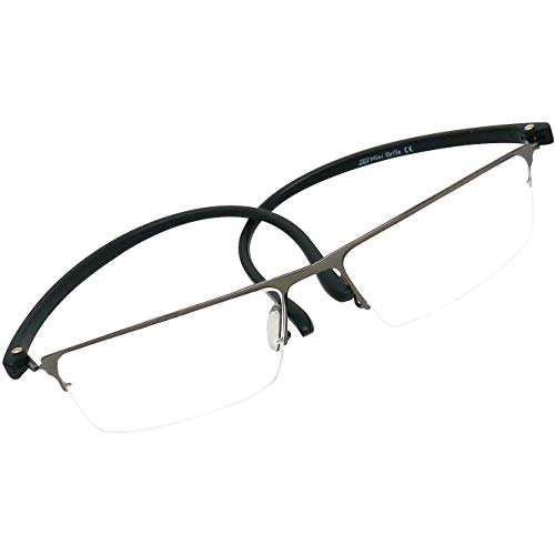 Mini Brille Gafas de Lectura con Cristales Rectangulares, Media Montura de Acero Inoxidable (Grafito), Funda GRATIS, Gafas Para Leer Hombre y Mujer +3.0 Dioptrías