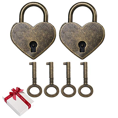 Mini candado antiguo en forma de corazón vintage de 2 piezas con juego de llaves de 4 piezas,nostalgia Candado pequeño de corazón antiguo estilo para regalo de fiesta bloqueo de amor diario decoración