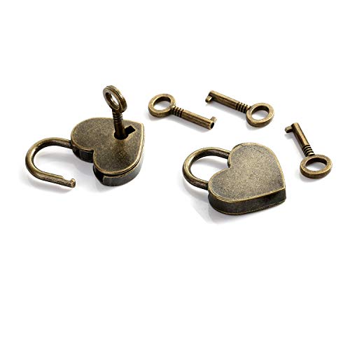 Mini candado antiguo en forma de corazón vintage de 2 piezas con juego de llaves de 4 piezas,nostalgia Candado pequeño de corazón antiguo estilo para regalo de fiesta bloqueo de amor diario decoración