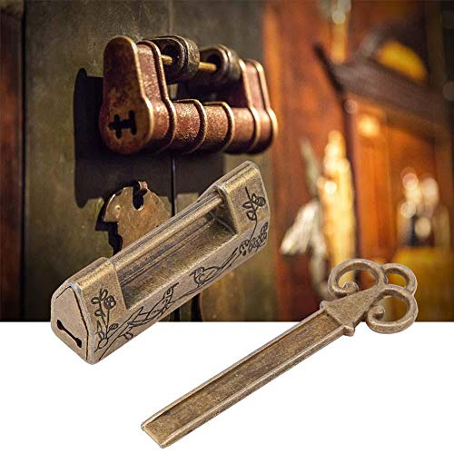 Mini Estilo Chino Tradicional Magpie Flores Candado, Cerradura pequeña, Llave Para Muebles Vintage Candado Vintage, Chinese lock box (Bronze)