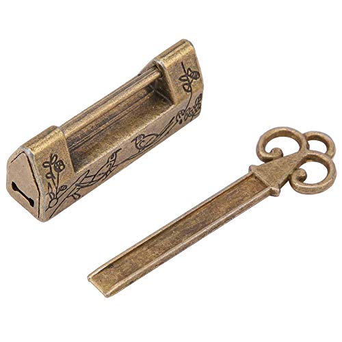 Mini Estilo Chino Tradicional Magpie Flores Candado, Cerradura pequeña, Llave Para Muebles Vintage Candado Vintage, Chinese lock box (Bronze)