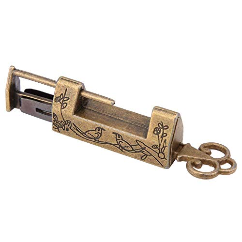 Mini Estilo Chino Tradicional Magpie Flores Candado, Cerradura pequeña, Llave Para Muebles Vintage Candado Vintage, Chinese lock box (Bronze)