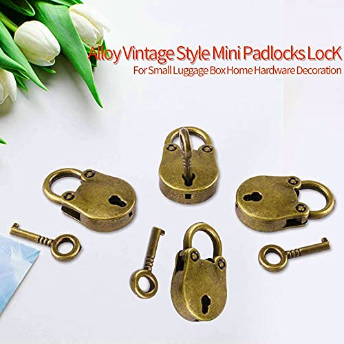 Mini Juego De Candado Candado Pequeño Con Llave Mini Candado Vintage Antiguo Candado En Bronce Antiguo Para Joyero De Equipaje Pequeño, Bolsa De Diario, Decoración De 4 Piezas