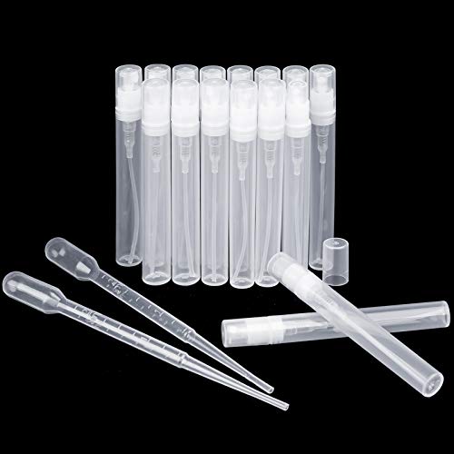 Mini muestras de perfume portátiles rellenables botellas pulverizadoras de plástico, pulverizador vacío con pipeta cuentagotas para viajes aceites esenciales (5 ml, 30 unidades)