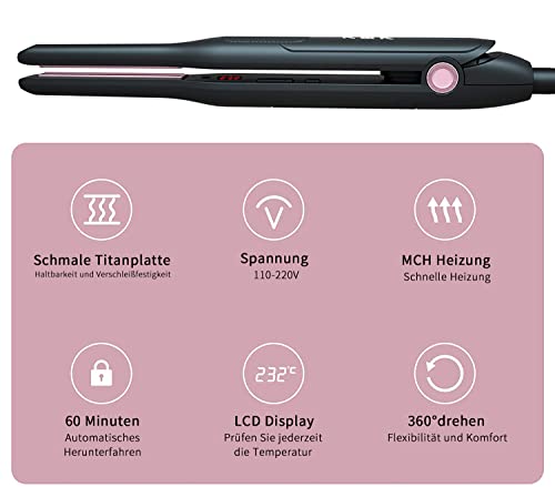 Mini plancha para el pelo rizada y recta, 2 en 1, efecto rizado, ondas suaves o cabello liso, cerámica, temperatura ajustable de 50 a 232 grados, plancha alisadora para cabello con flecos