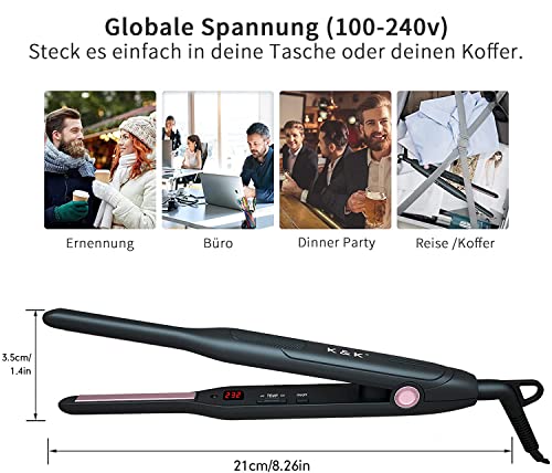 Mini plancha para el pelo rizada y recta, 2 en 1, efecto rizado, ondas suaves o cabello liso, cerámica, temperatura ajustable de 50 a 232 grados, plancha alisadora para cabello con flecos