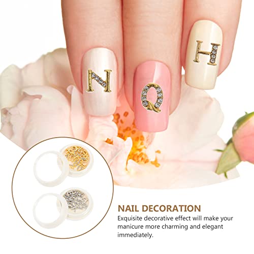 Minkissy 2 Cajas Crystal Letra Charms Nail Art Charms Manicure Diamonds 3D Nail Charms