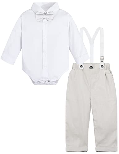 mintgreen Trajes para Niños de Boda, Bebé Bautizo Formal Smoking Manga Larga Ropa, Gris Blanco, 12-18 Meses