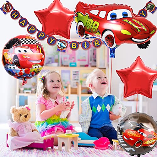 Miotlsy Set de Decoraciones de Fiesta de cumpleaños de Race Car Banner, Globos de Aluminio para Auto ,Niños Suministros de Fiesta de cumpleaños de Racing