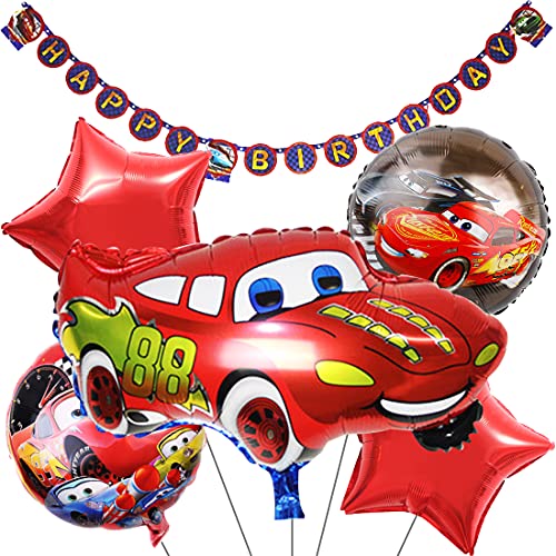 Miotlsy Set de Decoraciones de Fiesta de cumpleaños de Race Car Banner, Globos de Aluminio para Auto ,Niños Suministros de Fiesta de cumpleaños de Racing