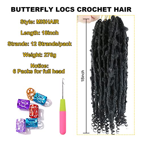 MISHAIR Extensiones de trenzas Negro Crochet Tejido Extensiones de cabello Trenzas marrones Mariposa Locs Crochet Hair Long Afro Peluca Pelo sintético ondulado para trenzas Mujeres Boda 18"