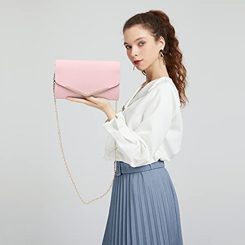Miss Lulu Bolsa de Cadena Mujer Elegante Clutch Carteras de Mano Bandolera Sintético Pequeñas Monedero (Rosa)