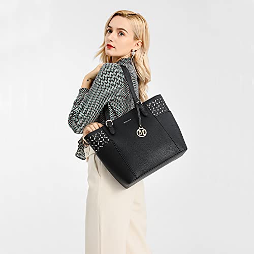 Miss Lulu Bolsas Mano para Mujer Bolso de Hombro Shopper Grande para Mujer Cuero Sintética (Negro-1)