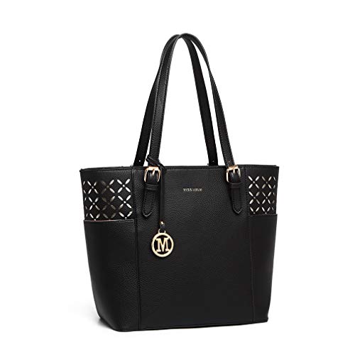 Miss Lulu Bolsas Mano para Mujer Bolso de Hombro Shopper Grande para Mujer Cuero Sintética (Negro-1)