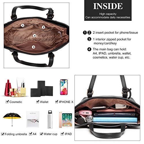 Miss Lulu Bolsas Mano para Mujer Bolso de Hombro Shopper Grande para Mujer Cuero Sintética (Negro-1)