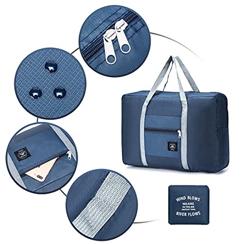 MISWAN 2PC Bolsa De Viaje Plegable 32L Bolsas Equipaje de Mano Bolsa Maternidad Bolsas De Deporte Fitness Bolsa Hospital Bolsa Viaje Ligera para Sport Shopping Weekender Noche De Vacaciones (Armada)