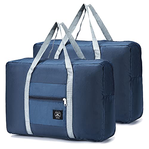 MISWAN 2PC Bolsa De Viaje Plegable 32L Bolsas Equipaje de Mano Bolsa Maternidad Bolsas De Deporte Fitness Bolsa Hospital Bolsa Viaje Ligera para Sport Shopping Weekender Noche De Vacaciones (Armada)