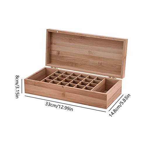 MKNZONE Caja de Aceite Esencial de Madera - 26 Ranuras de Exhibición Cosmética de Bambú Natural, Estante de Presentación Ideal para Perfume y Aceite Perfumado y Esmalte de Uñas