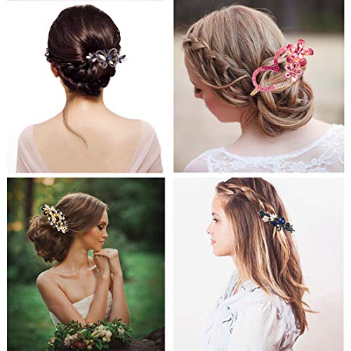 MOAMUN 4 Paquetes En Forma De Corazón Barrettes Para El Pelo De Cristal Piedras Del Pavo Real Pinza De Pelo Francesa, Accesorios De Joyería Nupcial Del Pelo Para La Boda Horquillas