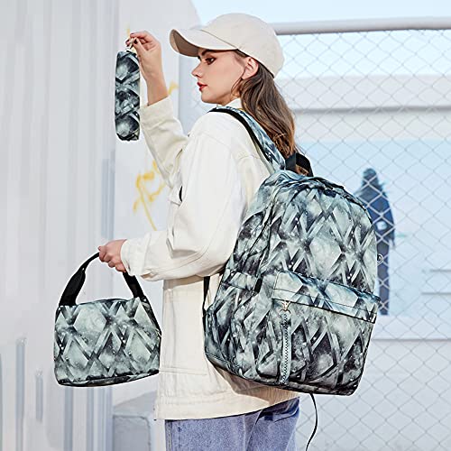Mochila de Arco Iris para Niñas, Mochila Escolar Niñas Mochila Arcoiris Chica Mochila Niño Mochilas Infantiles Rainbow Backpack Mujeres Sets de Bolsa 3 en 1 para Estudiantes, Azul grisáceo