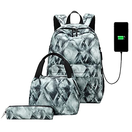 Mochila de Arco Iris para Niñas, Mochila Escolar Niñas Mochila Arcoiris Chica Mochila Niño Mochilas Infantiles Rainbow Backpack Mujeres Sets de Bolsa 3 en 1 para Estudiantes, Azul grisáceo