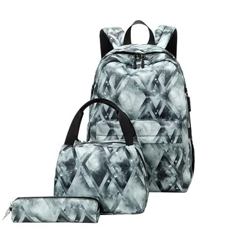 Mochila de Arco Iris para Niñas, Mochila Escolar Niñas Mochila Arcoiris Chica Mochila Niño Mochilas Infantiles Rainbow Backpack Mujeres Sets de Bolsa 3 en 1 para Estudiantes, Azul grisáceo
