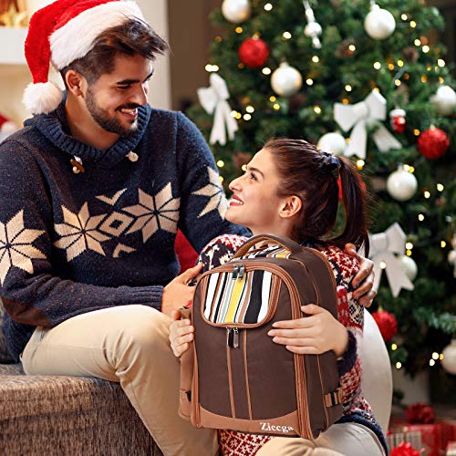 Mochila de picnic para 4 personas, bolsa de almacenamiento con manta de forro polar impermeable y cubiertos, regalo de Navidad para recién casados amantes de la señora (marrón-4)