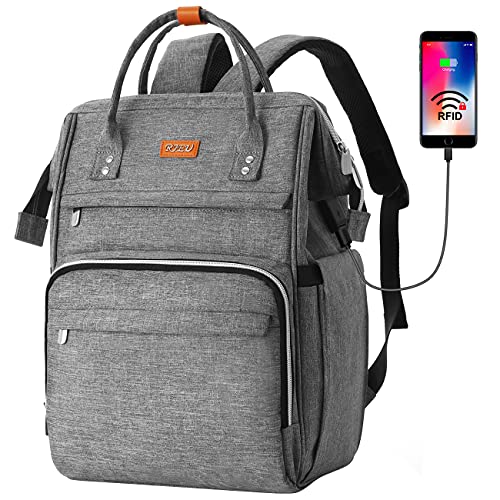 Mochila Escola para Mujeres,Mochila para Portatil Impermeable para Jóvenes con Bolsillo RFID, Bolsos Casuales para la Universidad/Negocios/Viajes(Gris)