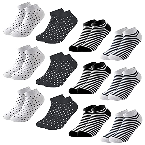 MOCOCITO 6/8/12 Pares Calcetines Cortos Hombre & Mujer | Calcetines Deporte | Calcetines Mujer Divertidos | Calcetines Invisibles Mujer | Talla:35-48 (12 Pares Multicolor | NEGRO, L)
