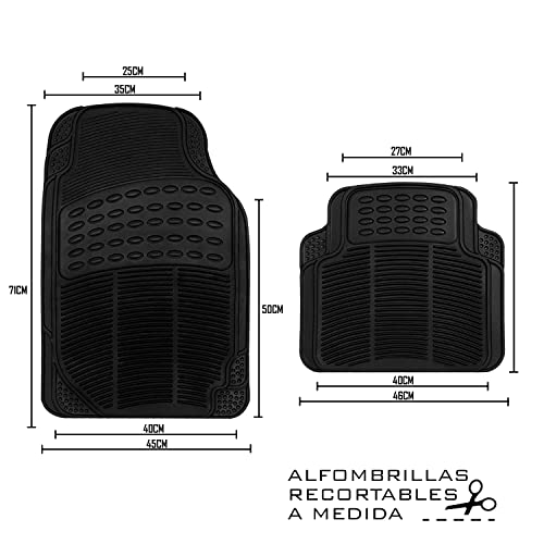 MODAUTO Alfombrilla de goma para coches, Alfombra Goma Recortable ,Juego Alfombrillas de Goma para Coche 4 Elementos Negro G820BK