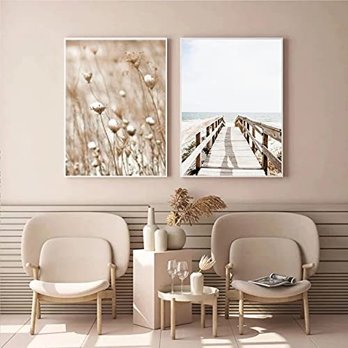 Moderno juego de pósteres Love en beige, playa, juncos, póster de decoración para salón, dormitorio, juego de 6, sin marco, 4 x A3, 2 x A4