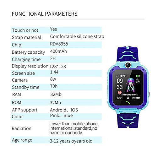 MOGOI Q12 Kids Smart Watch Phone para Niños Estudiante Niños Niñas Smartwatch Impermeable IP6 1.44 Pulgadas Cristal Táctil Pulsera Deportiva con Posición Tracker Marcador Juegos De Alarma