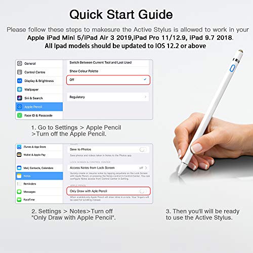 MoKo Lápiz Stylus Pen Compatible con (2018-2020) iPad, [Anti-Palma] 2 en 1 Lapiz Stylus Activo Recargable para iPad 8ª Generación/Air 4ª /3rd, Mini 5ª,iPad 6 Gen & 7ª 10.2" 2019/ iPad Pro 12.9 Inch