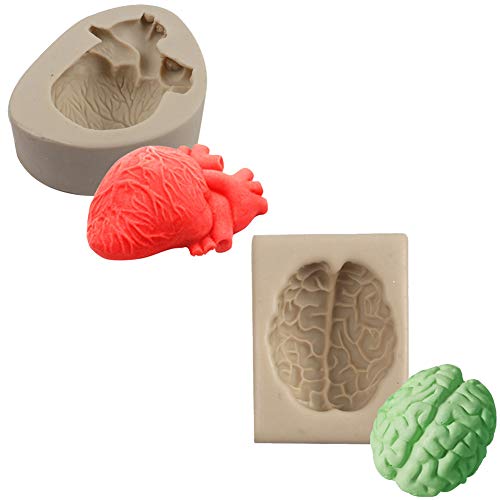 Molde de silicona XLZSP 3D simulación de órganos humanos galleta de chocolate corazón cerebro molde de fondant arcilla polimérica yeso molde de hielo herramienta de decoración para hornear
