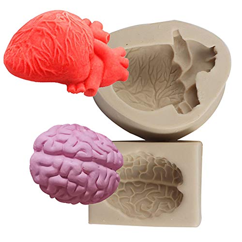 Molde de silicona XLZSP 3D simulación de órganos humanos galleta de chocolate corazón cerebro molde de fondant arcilla polimérica yeso molde de hielo herramienta de decoración para hornear