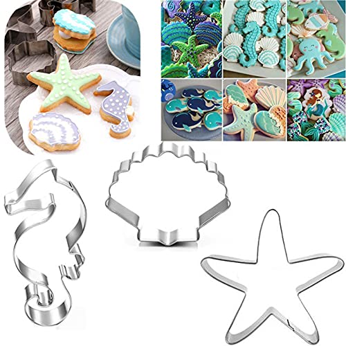 Molde Para Galletas, 3 Unids / Set Molde Para Galletas Forma De Organismo Marino Ornamental Fácil De Soltar Caballito De Mar Estrella De Mar Conchas De Mar Cortador De Galletas Para Fondant 3 piezas