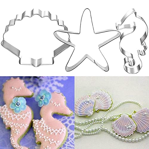 Molde Para Galletas, 3 Unids / Set Molde Para Galletas Forma De Organismo Marino Ornamental Fácil De Soltar Caballito De Mar Estrella De Mar Conchas De Mar Cortador De Galletas Para Fondant 3 piezas