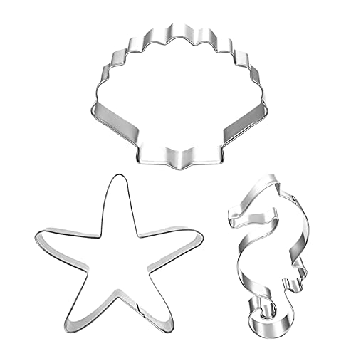 Molde Para Galletas, 3 Unids / Set Molde Para Galletas Forma De Organismo Marino Ornamental Fácil De Soltar Caballito De Mar Estrella De Mar Conchas De Mar Cortador De Galletas Para Fondant 3 piezas